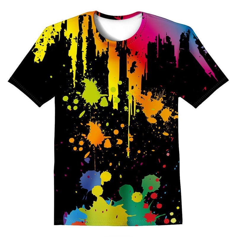 LAIDIPAS Neon T-Shirts for Kids Boys Novelty T-Shirts Colorful Paint Black Shirts 3D Graphic Youth Tops Clothes 8-10 Years - Image 1